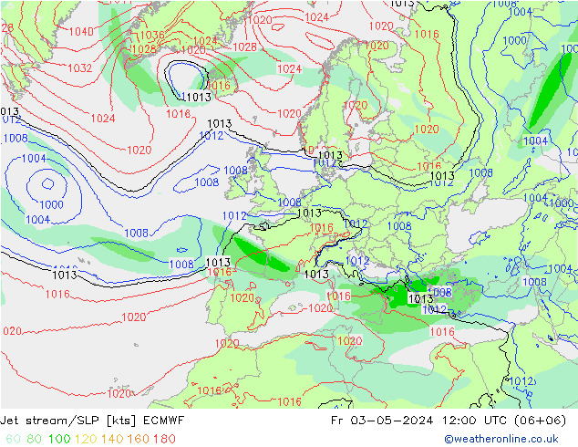 Polarjet/Bodendruck ECMWF Fr 03.05.2024 12 UTC