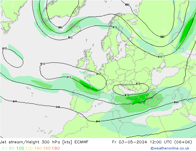 Corrente a getto ECMWF ven 03.05.2024 12 UTC