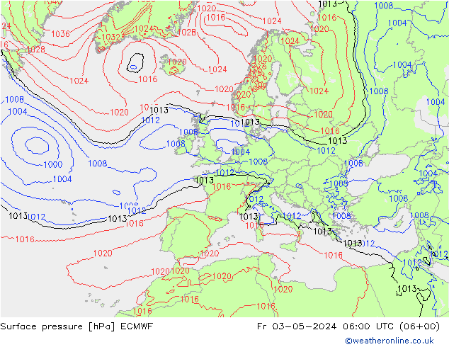ciśnienie ECMWF pt. 03.05.2024 06 UTC