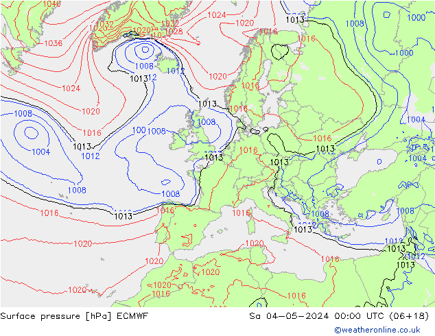 Pressione al suolo ECMWF sab 04.05.2024 00 UTC