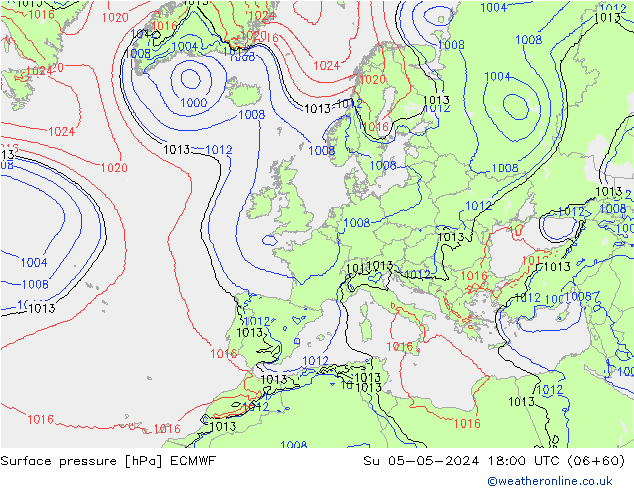 Atmosférický tlak ECMWF Ne 05.05.2024 18 UTC