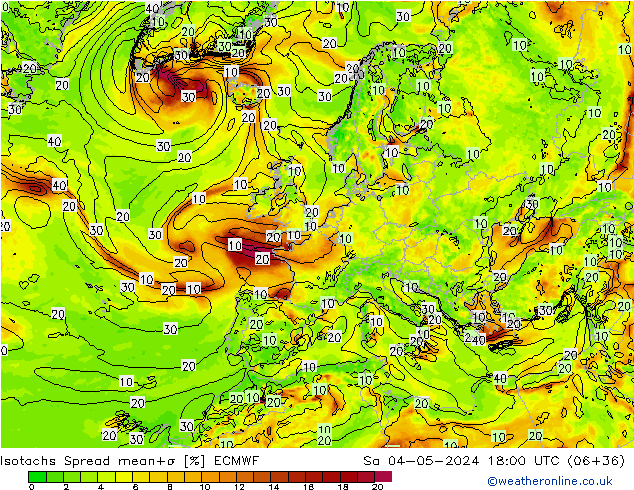 Isotachs Spread ECMWF sab 04.05.2024 18 UTC