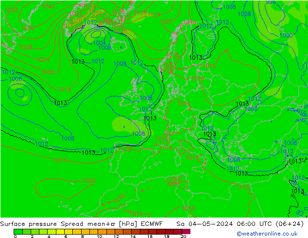 Surface pressure Spread ECMWF Sa 04.05.2024 06 UTC