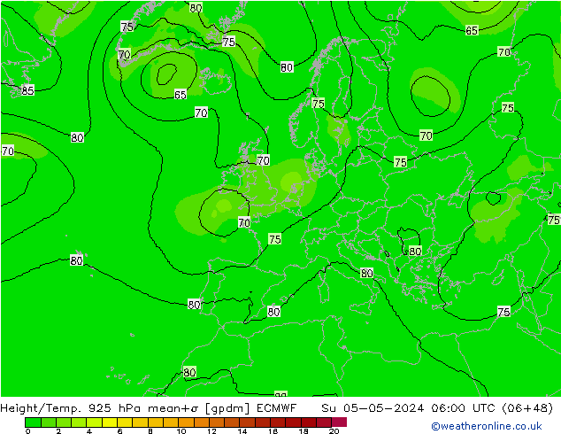 Yükseklik/Sıc. 925 hPa ECMWF Paz 05.05.2024 06 UTC