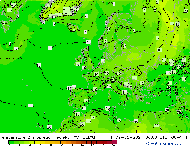 Temperaturkarte Spread ECMWF Do 09.05.2024 06 UTC