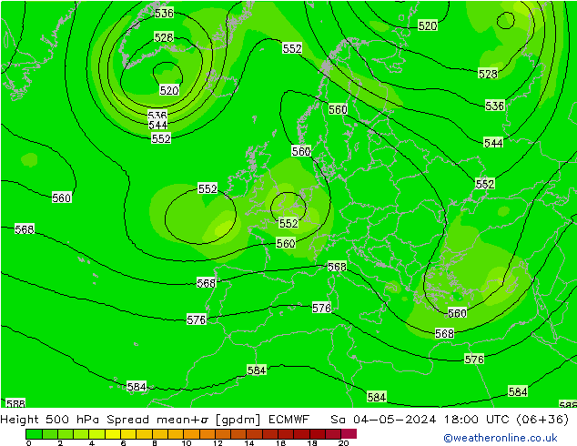 Height 500 hPa Spread ECMWF sab 04.05.2024 18 UTC