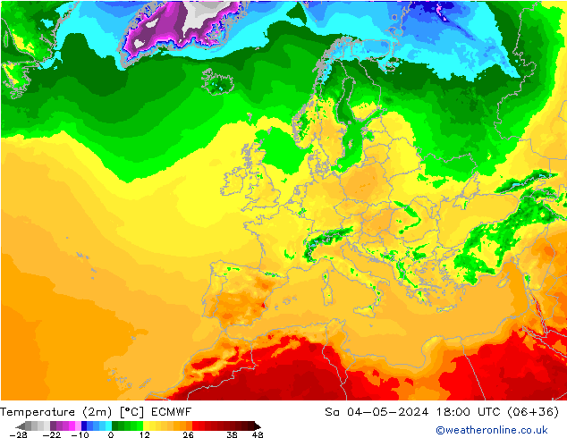 Temperatura (2m) ECMWF sab 04.05.2024 18 UTC