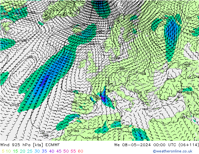 Wind 925 hPa ECMWF St 08.05.2024 00 UTC