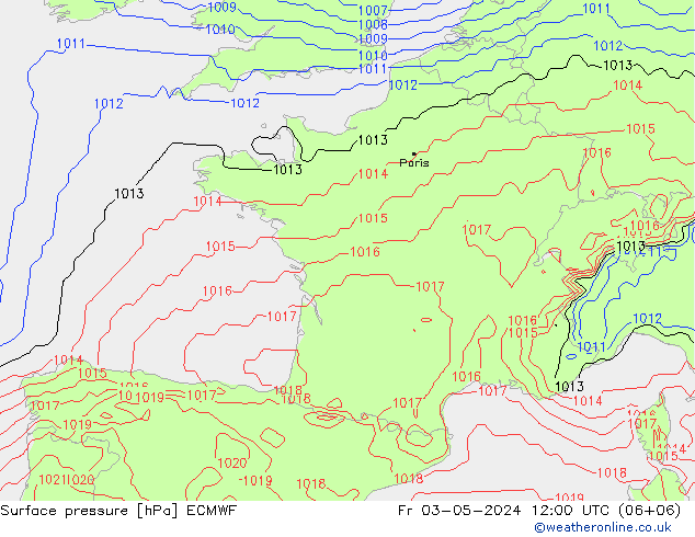 Luchtdruk (Grond) ECMWF vr 03.05.2024 12 UTC