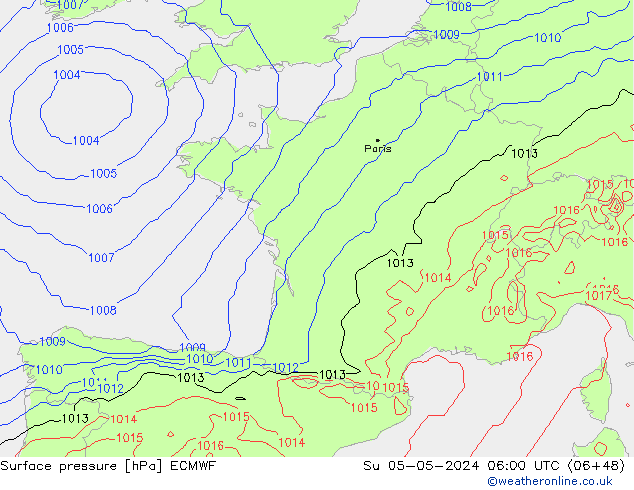 Atmosférický tlak ECMWF Ne 05.05.2024 06 UTC