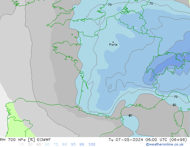RH 700 hPa ECMWF mar 07.05.2024 06 UTC