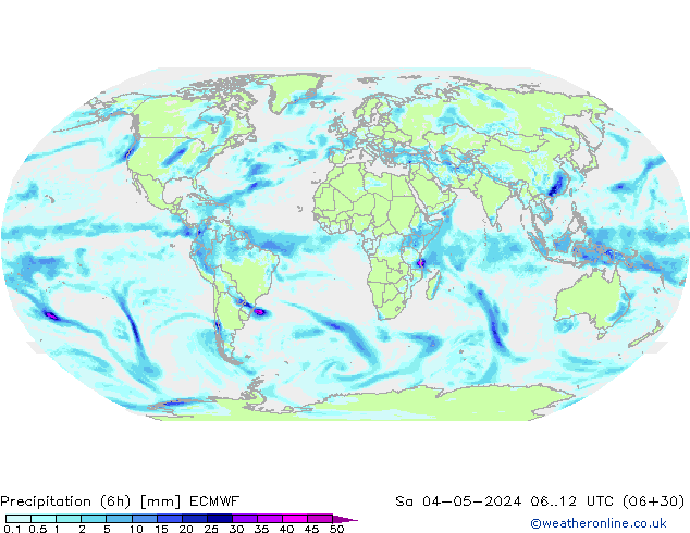 Totale neerslag (6h) ECMWF za 04.05.2024 12 UTC