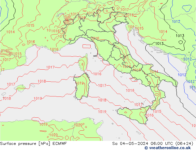 Presión superficial ECMWF sáb 04.05.2024 06 UTC