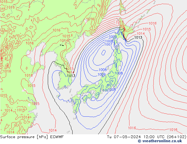 Atmosférický tlak ECMWF Út 07.05.2024 12 UTC