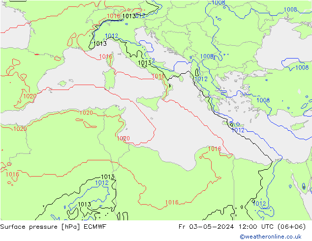 Presión superficial ECMWF vie 03.05.2024 12 UTC