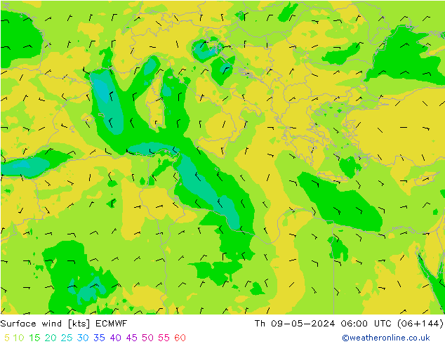 Viento 10 m ECMWF jue 09.05.2024 06 UTC