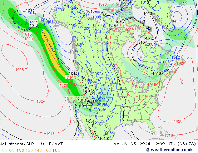 Jet stream/SLP ECMWF Mo 06.05.2024 12 UTC