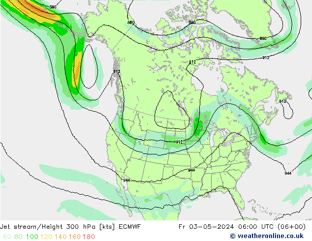 Jet stream/Height 300 hPa ECMWF Fr 03.05.2024 06 UTC