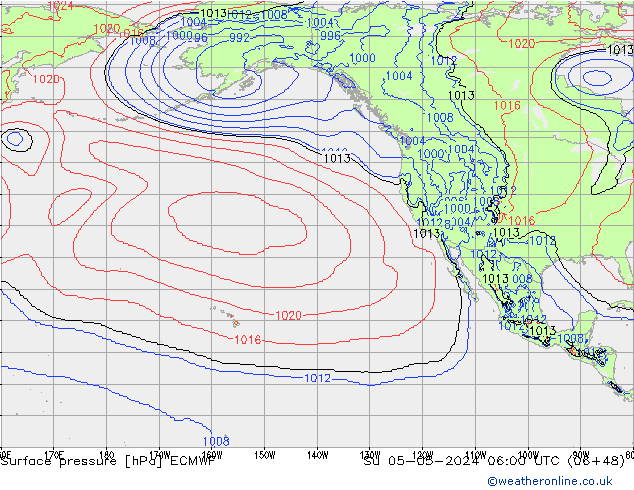 Atmosférický tlak ECMWF Ne 05.05.2024 06 UTC