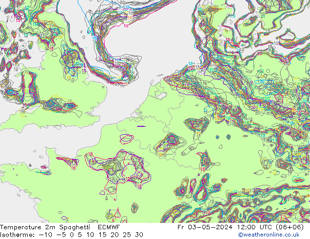 Temperature 2m Spaghetti ECMWF Fr 03.05.2024 12 UTC