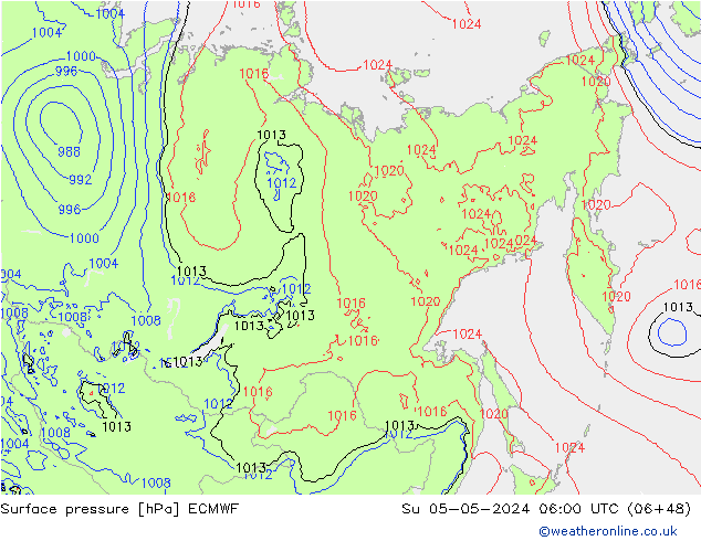 Atmosférický tlak ECMWF Ne 05.05.2024 06 UTC