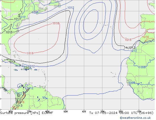 Atmosférický tlak ECMWF Út 07.05.2024 06 UTC