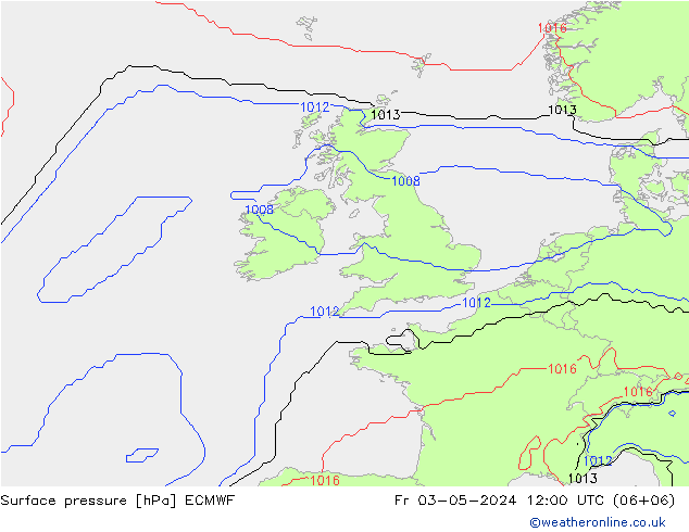 Atmosférický tlak ECMWF Pá 03.05.2024 12 UTC