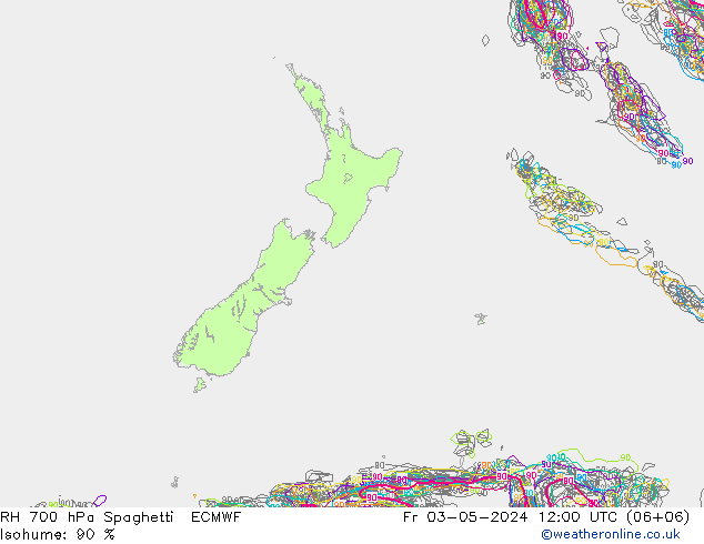 RH 700 hPa Spaghetti ECMWF Fr 03.05.2024 12 UTC