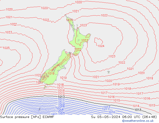 Pressione al suolo ECMWF dom 05.05.2024 06 UTC