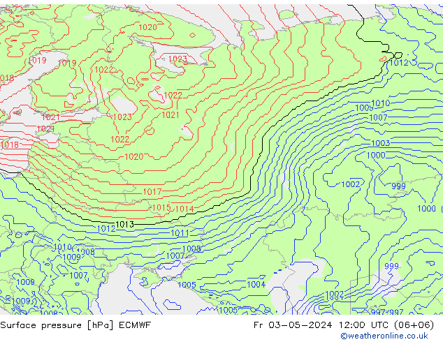 Atmosférický tlak ECMWF Pá 03.05.2024 12 UTC