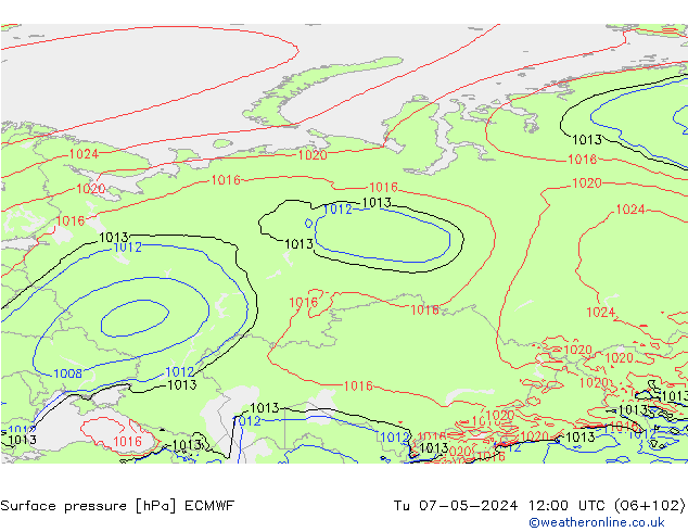 Surface pressure ECMWF Tu 07.05.2024 12 UTC