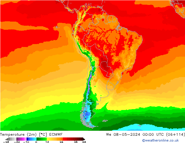 Sıcaklık Haritası (2m) ECMWF Çar 08.05.2024 00 UTC