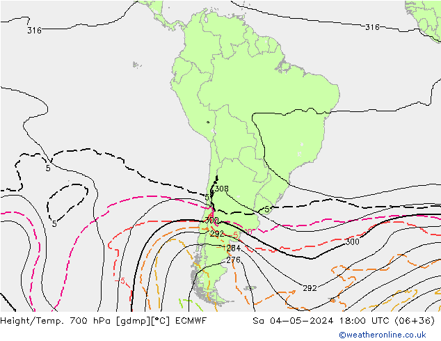 Geop./Temp. 700 hPa ECMWF sáb 04.05.2024 18 UTC