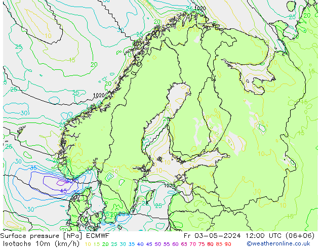 Isotachen (km/h) ECMWF Fr 03.05.2024 12 UTC
