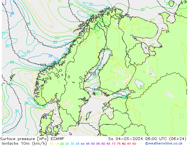 Isotachen (km/h) ECMWF Sa 04.05.2024 06 UTC