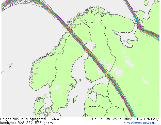 Height 500 hPa Spaghetti ECMWF Sáb 04.05.2024 06 UTC