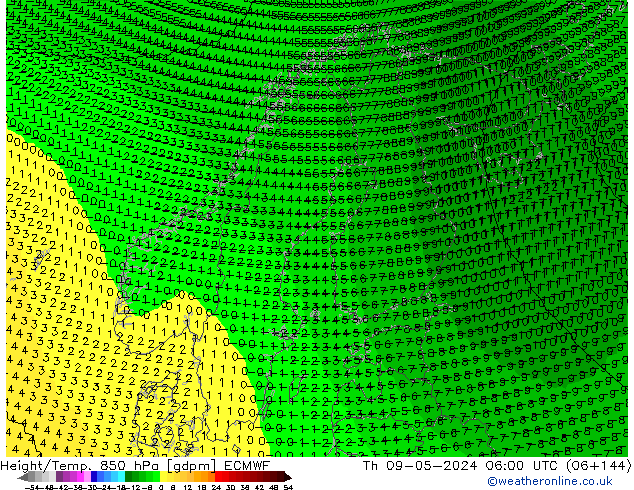 Height/Temp. 850 hPa ECMWF Do 09.05.2024 06 UTC