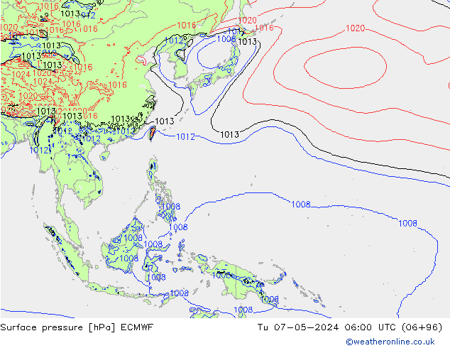 ciśnienie ECMWF wto. 07.05.2024 06 UTC