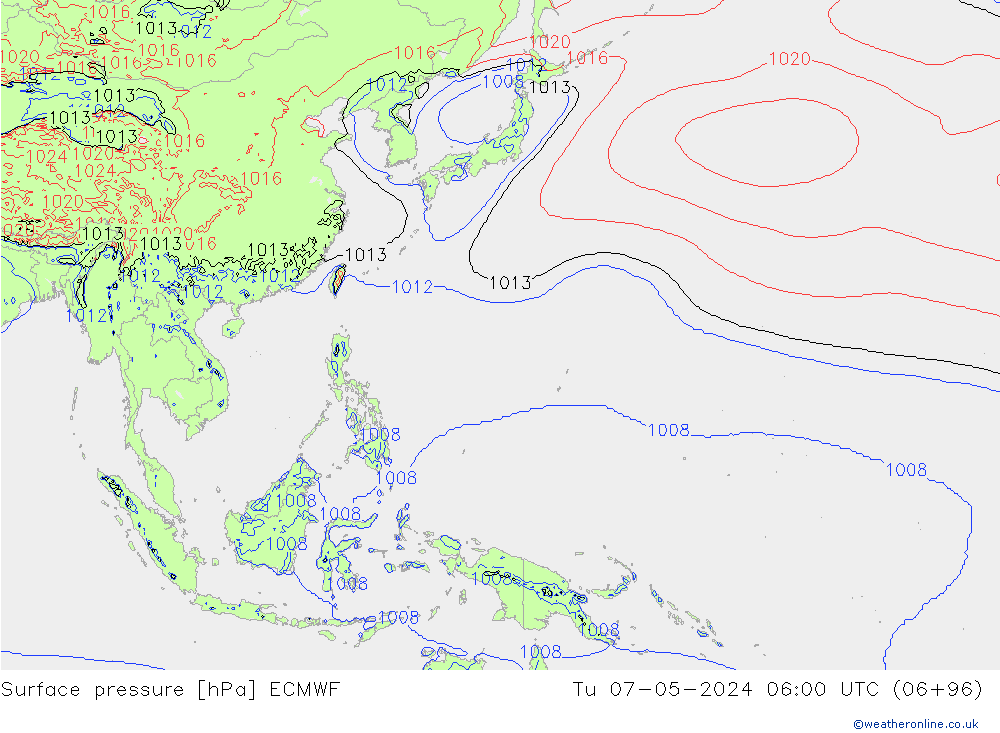 Bodendruck ECMWF Di 07.05.2024 06 UTC