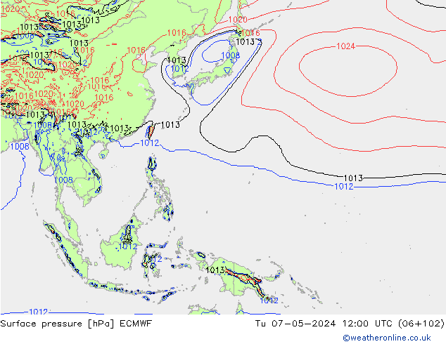 Luchtdruk (Grond) ECMWF di 07.05.2024 12 UTC