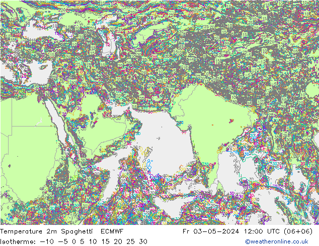 温度图 Spaghetti ECMWF 星期五 03.05.2024 12 UTC