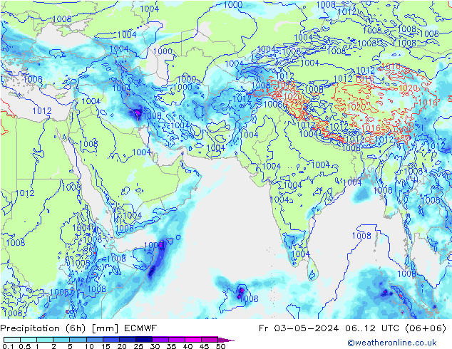 Precipitation (6h) ECMWF Pá 03.05.2024 12 UTC