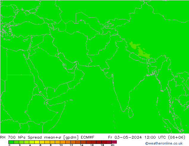 RH 700 hPa Spread ECMWF 星期五 03.05.2024 12 UTC