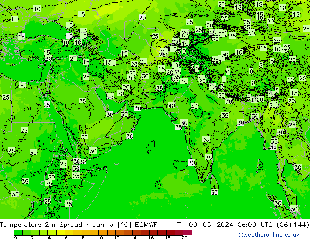 Temperature 2m Spread ECMWF Th 09.05.2024 06 UTC