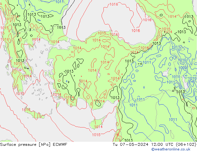 Surface pressure ECMWF Tu 07.05.2024 12 UTC