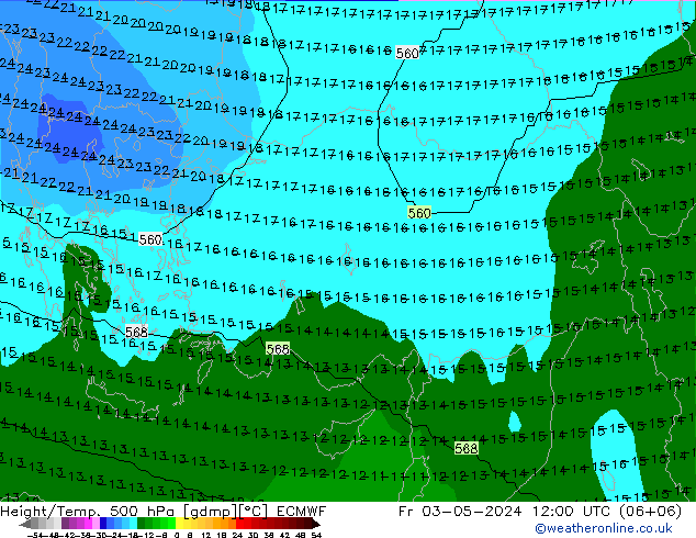 Height/Temp. 500 hPa ECMWF  03.05.2024 12 UTC