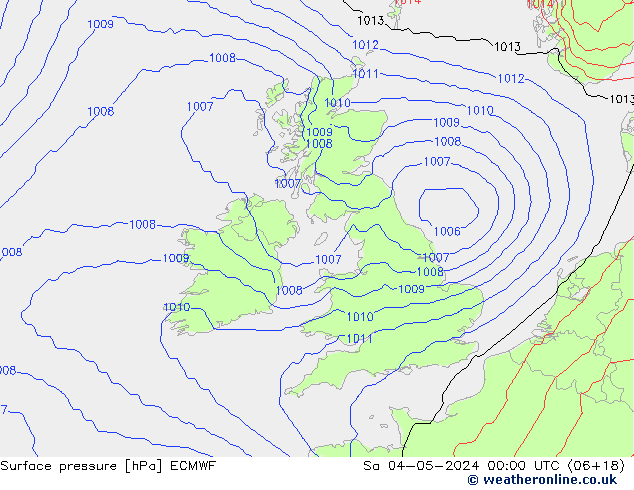 Pressione al suolo ECMWF sab 04.05.2024 00 UTC