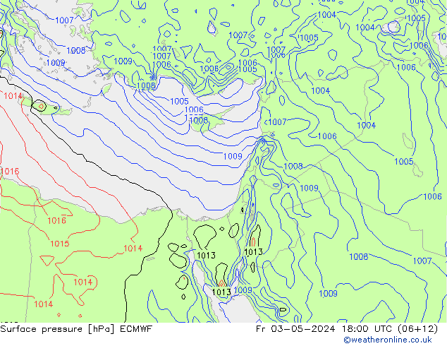 Atmosférický tlak ECMWF Pá 03.05.2024 18 UTC