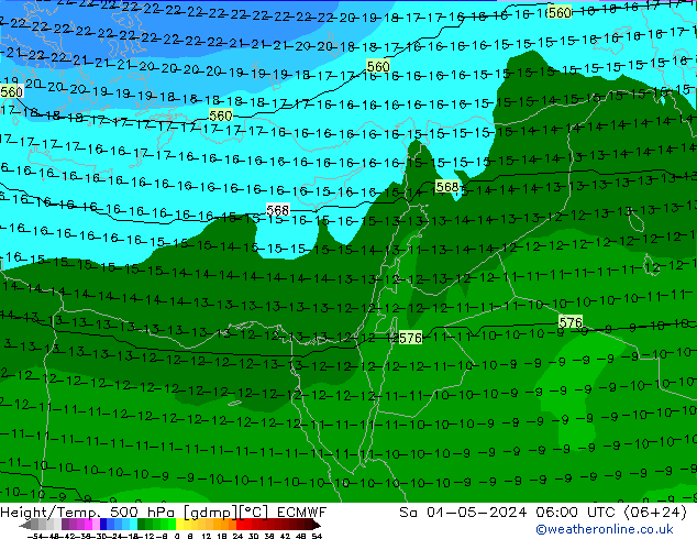 Height/Temp. 500 hPa ECMWF sab 04.05.2024 06 UTC