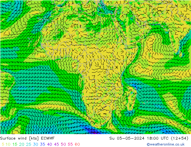 wiatr 10 m ECMWF nie. 05.05.2024 18 UTC